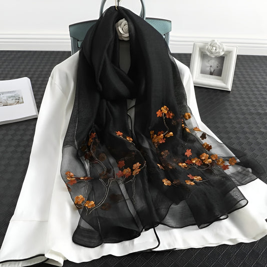 Organza Embroidery Hijab II - Black