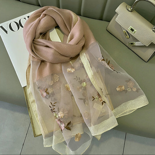 Organza Embroidery Hijab III - Beige