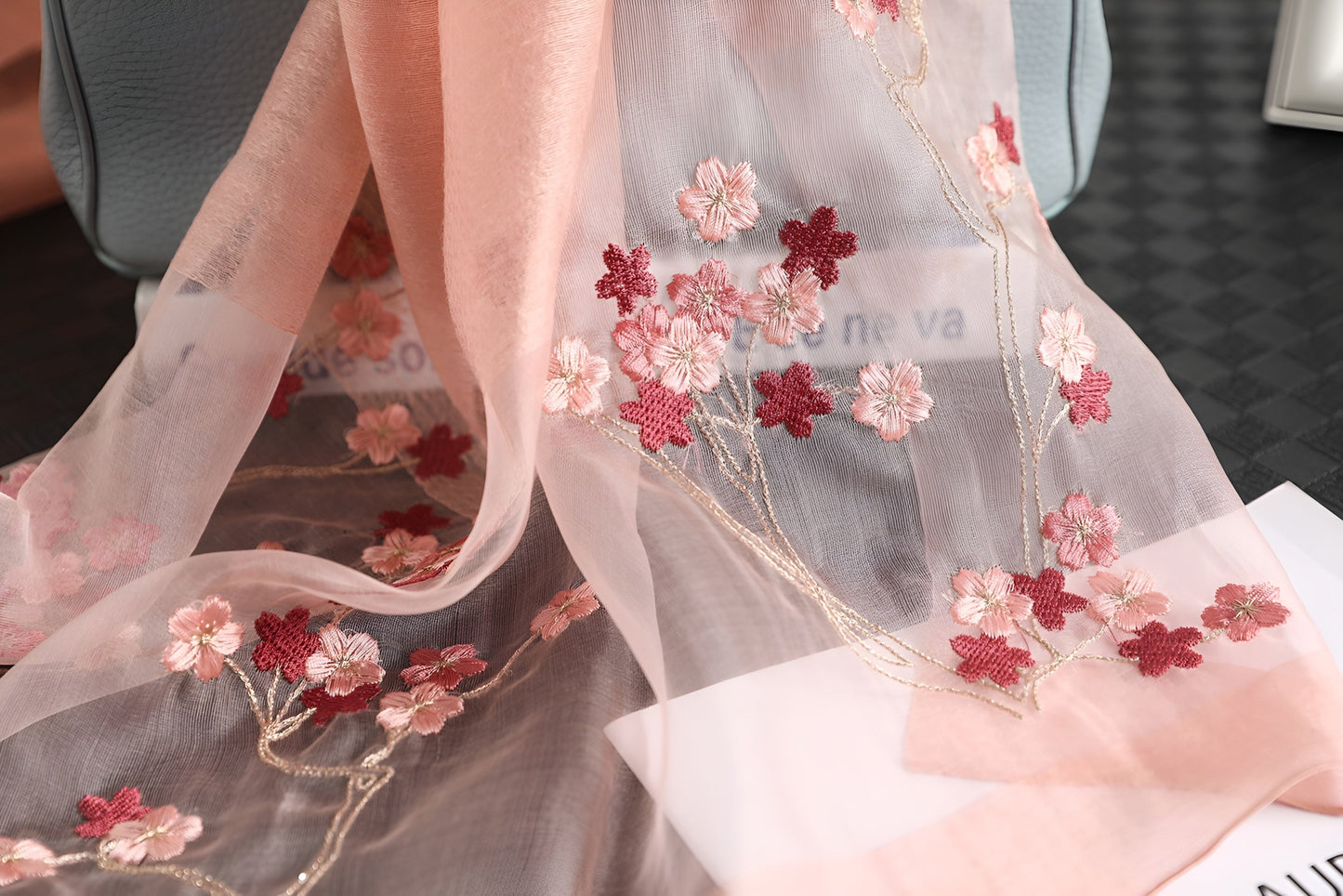 Organza Embroidery Hijab - Cream