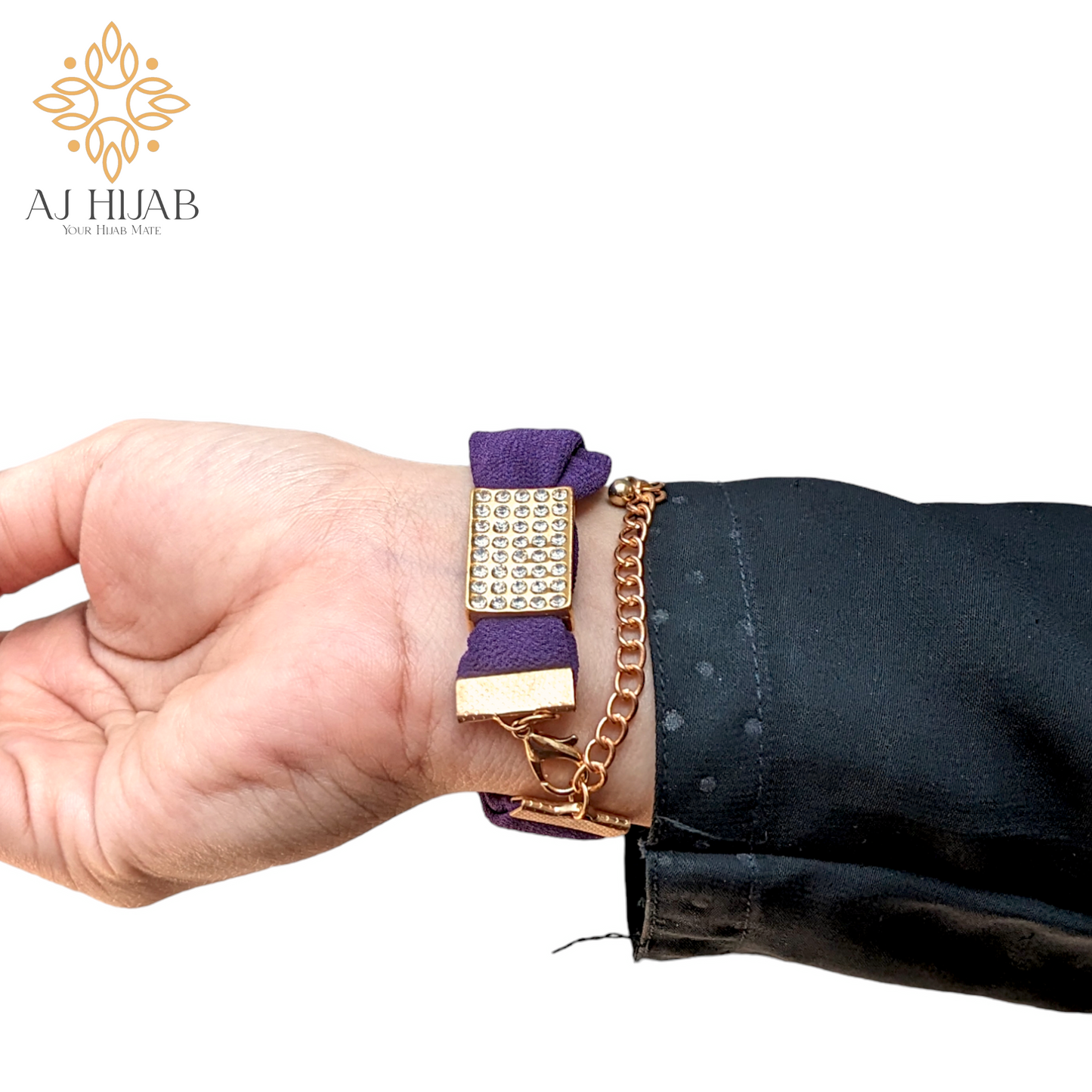 Purple Georgette Hijab + Watch + Bracelet + Gift Sett