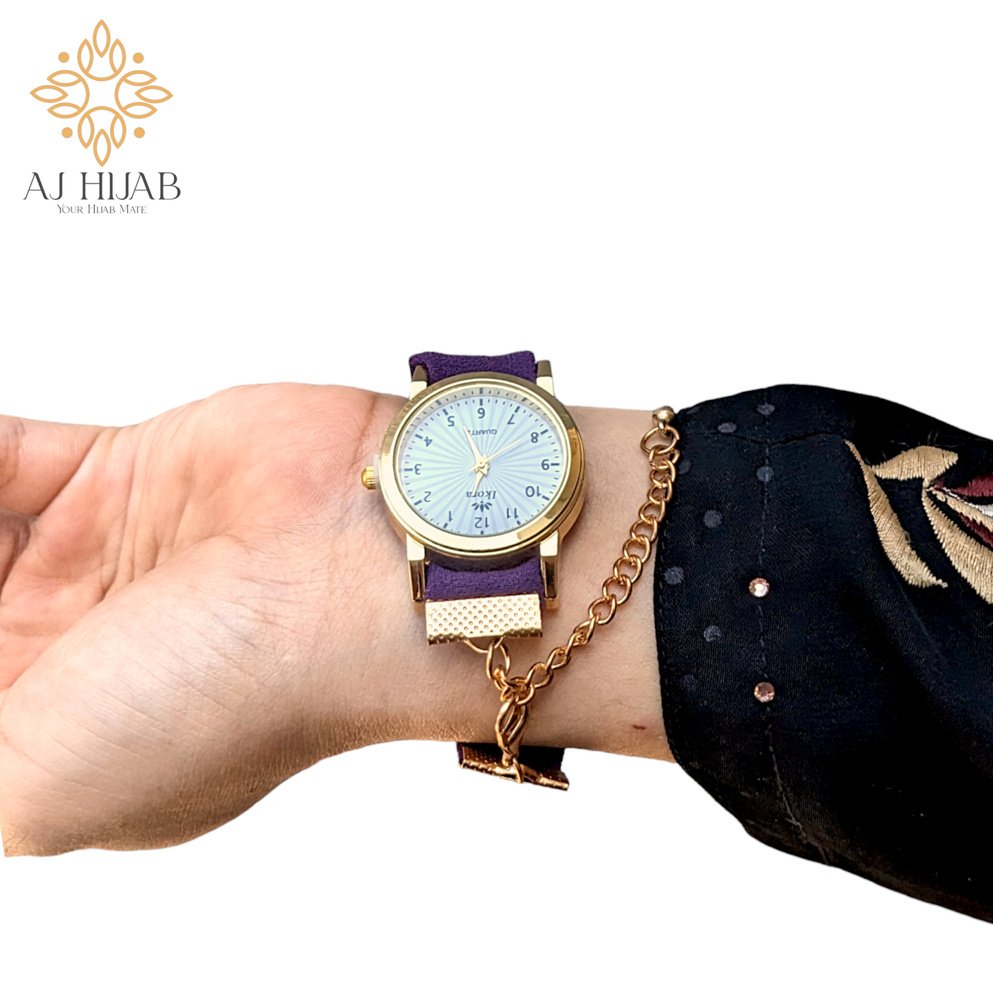 Purple Georgette Hijab + Watch + Bracelet + Gift Sett