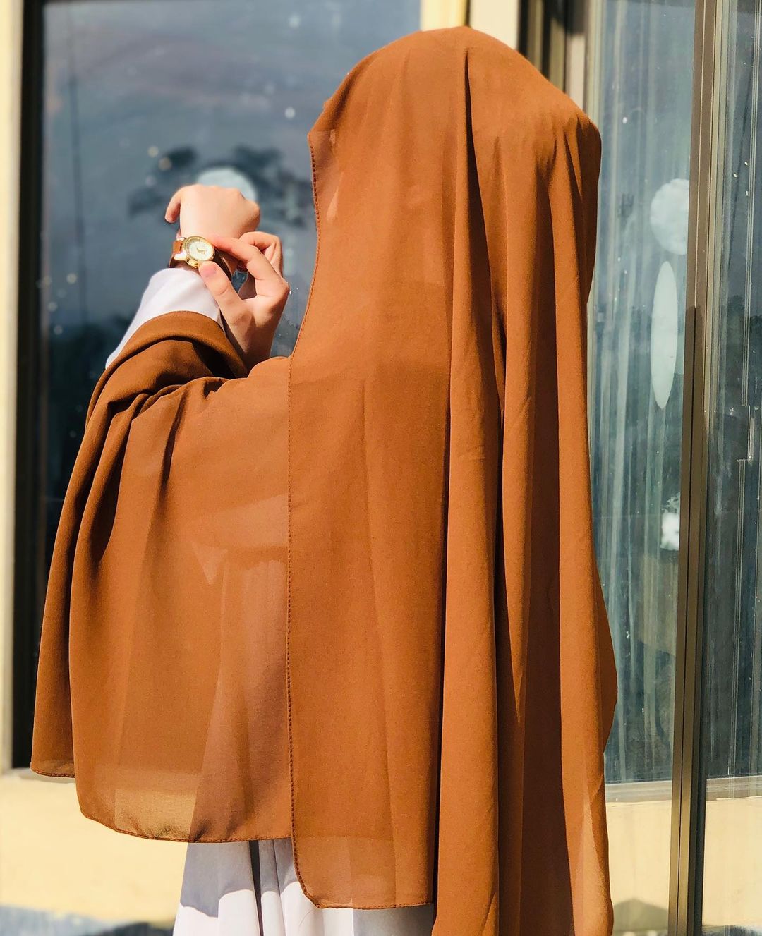 Rust Brown Georgette Hijab + Watch + Bracelet + Gift Sett
