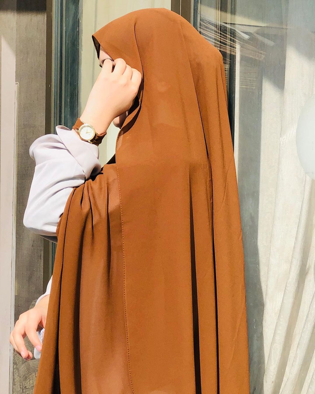 Rust Brown Georgette Hijab + Watch + Bracelet + Gift Sett