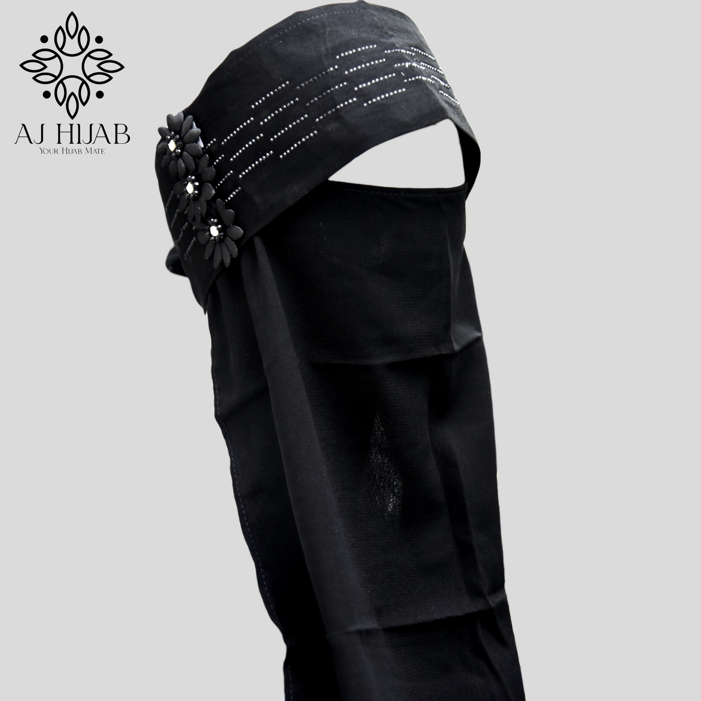 Black Flower Bunch Tie D-Niqab
