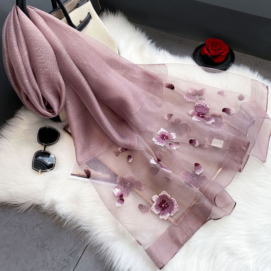 Organza Embroidery Hijab II - Mauve