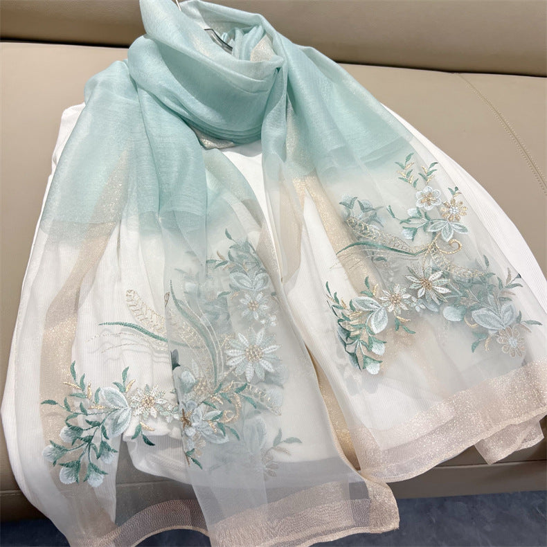 Organza Embroidery Hijab - Malachite Green