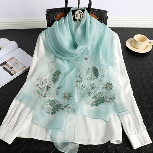 Organza Embroidery Hijab II - Malachite Green