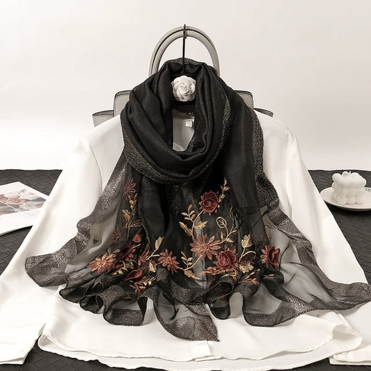 Organza Embroidery Hijab II - Black