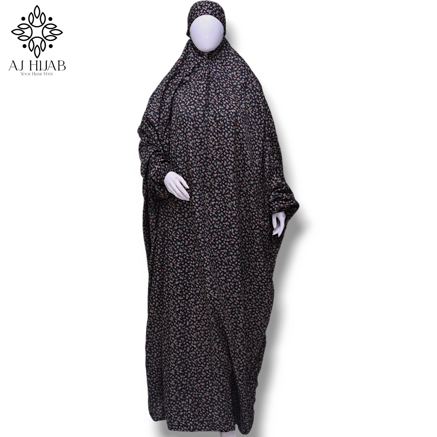 Namaz Chadar With Sleeves Full Size - Black Print