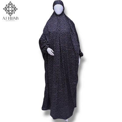 Namaz Chadar With Sleeves Full Size - Black Print IIII