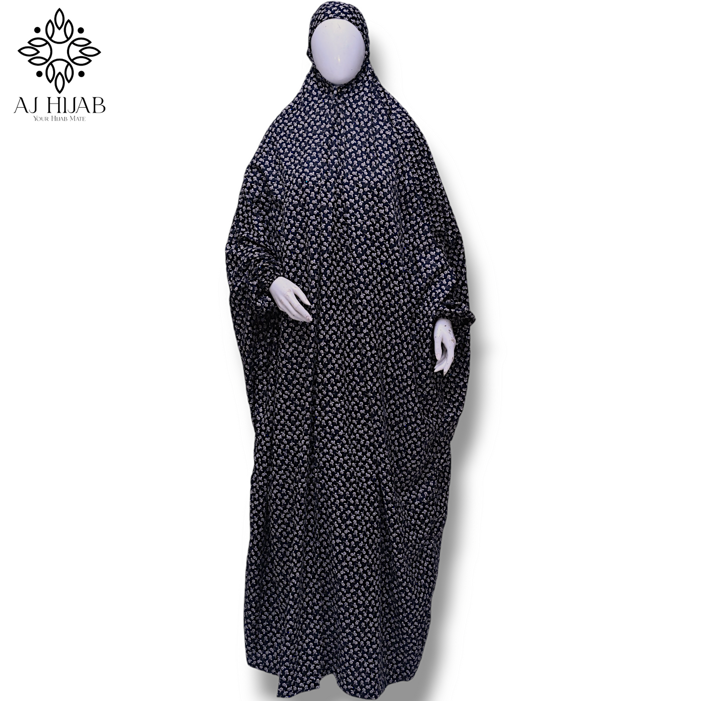 Namaz Chadar With Sleeves Full Size - Black Print III