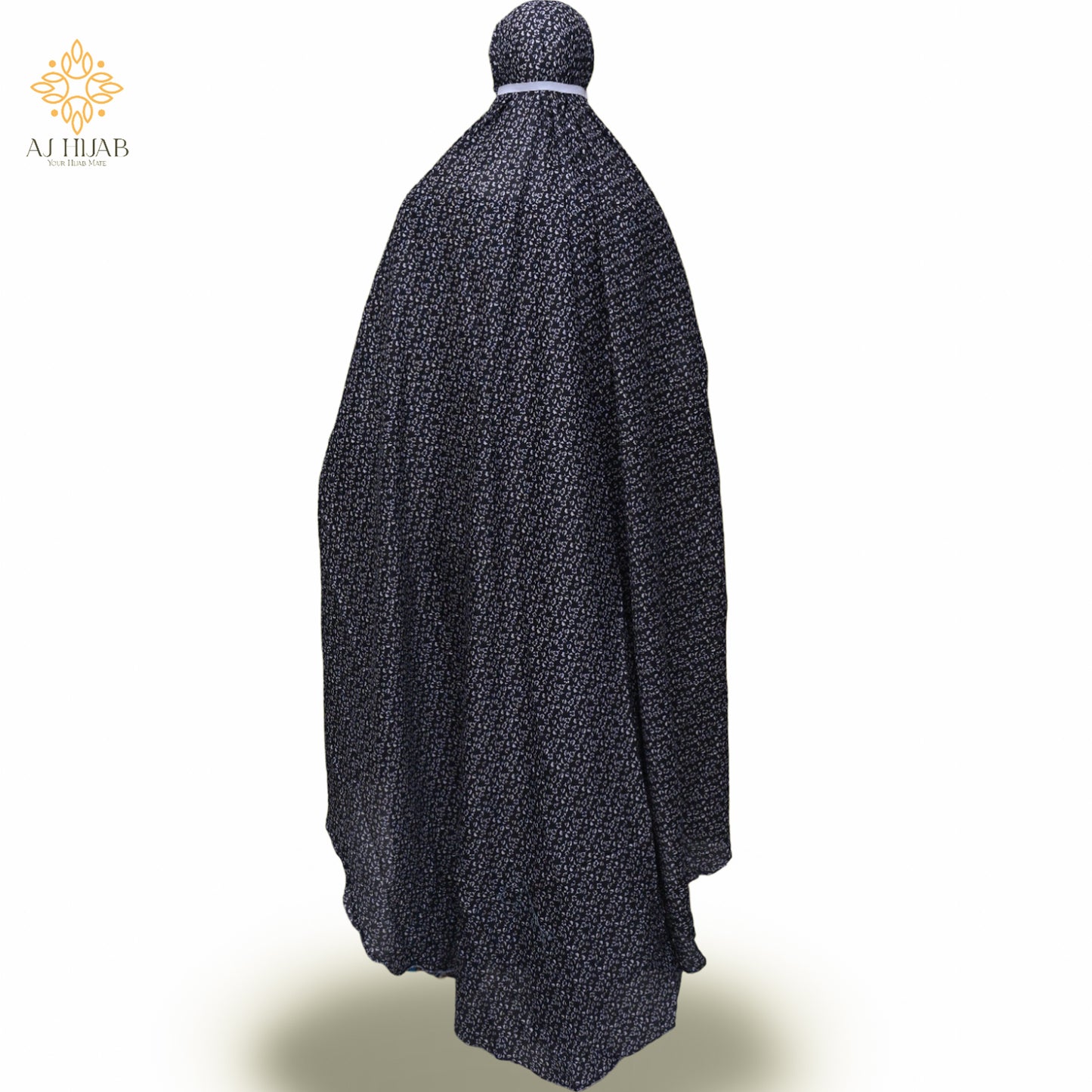 Namaz Chadar With Sleeves - Black Print (Lawn)