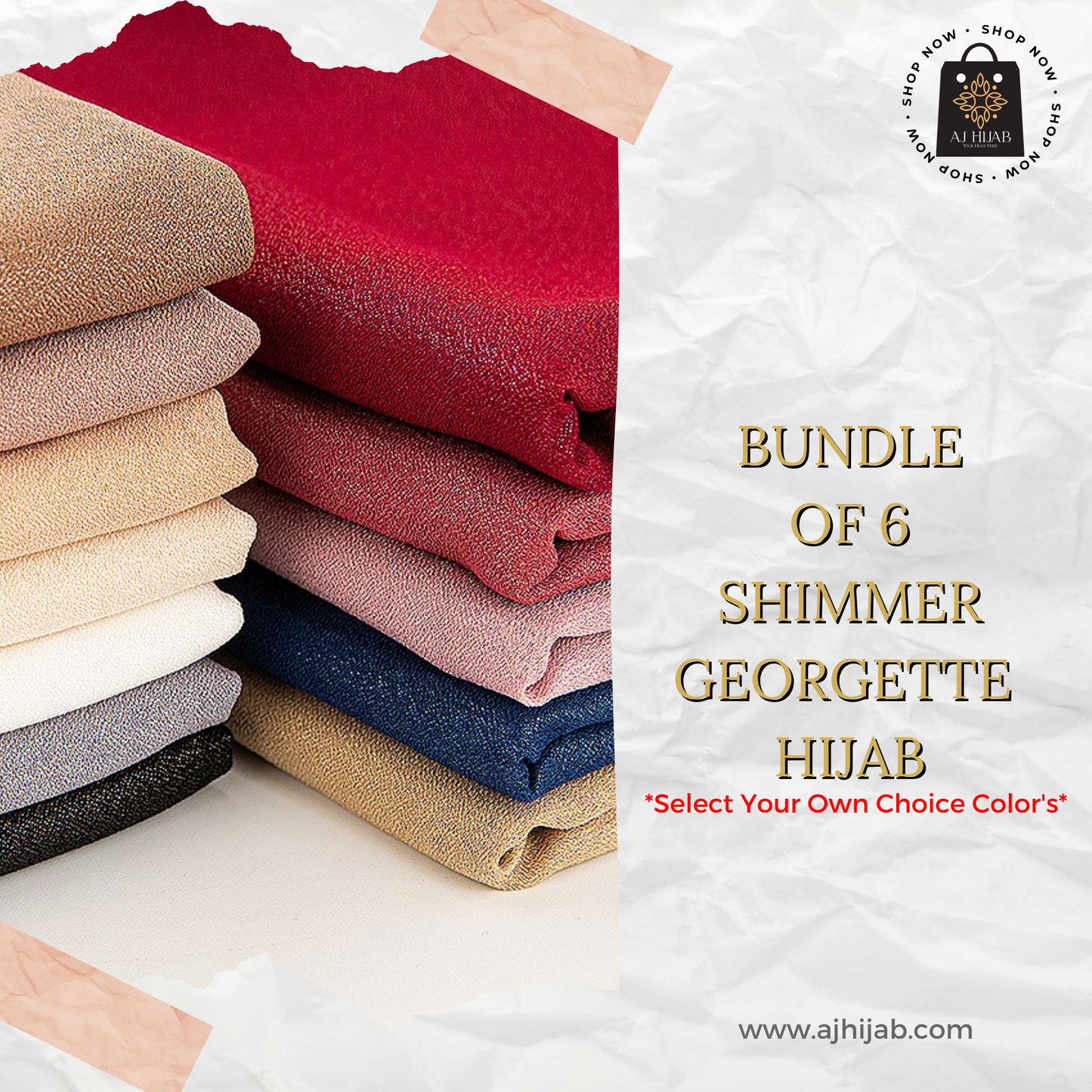 Bundle Of 6 - Shimmer Georgette Hijab (Select Colors)