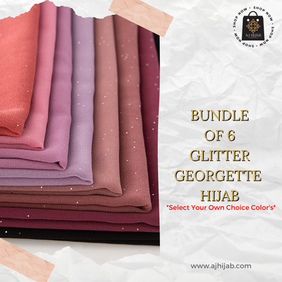 Bundle Of 6 - Glitter Georgette Hijab (Select Colors)