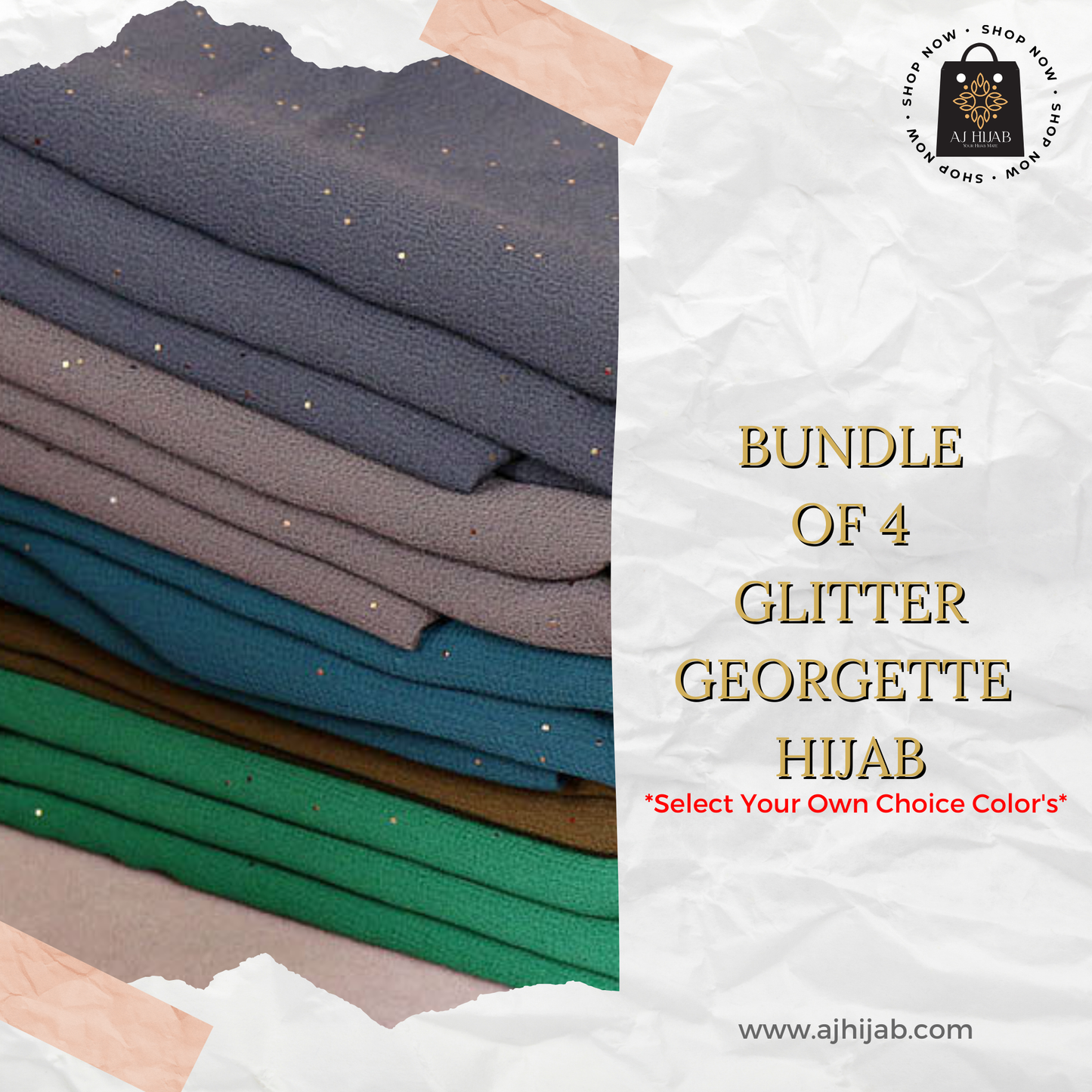 Bundle Of 4 - Glitter Georgette Hijab (Select Colors)