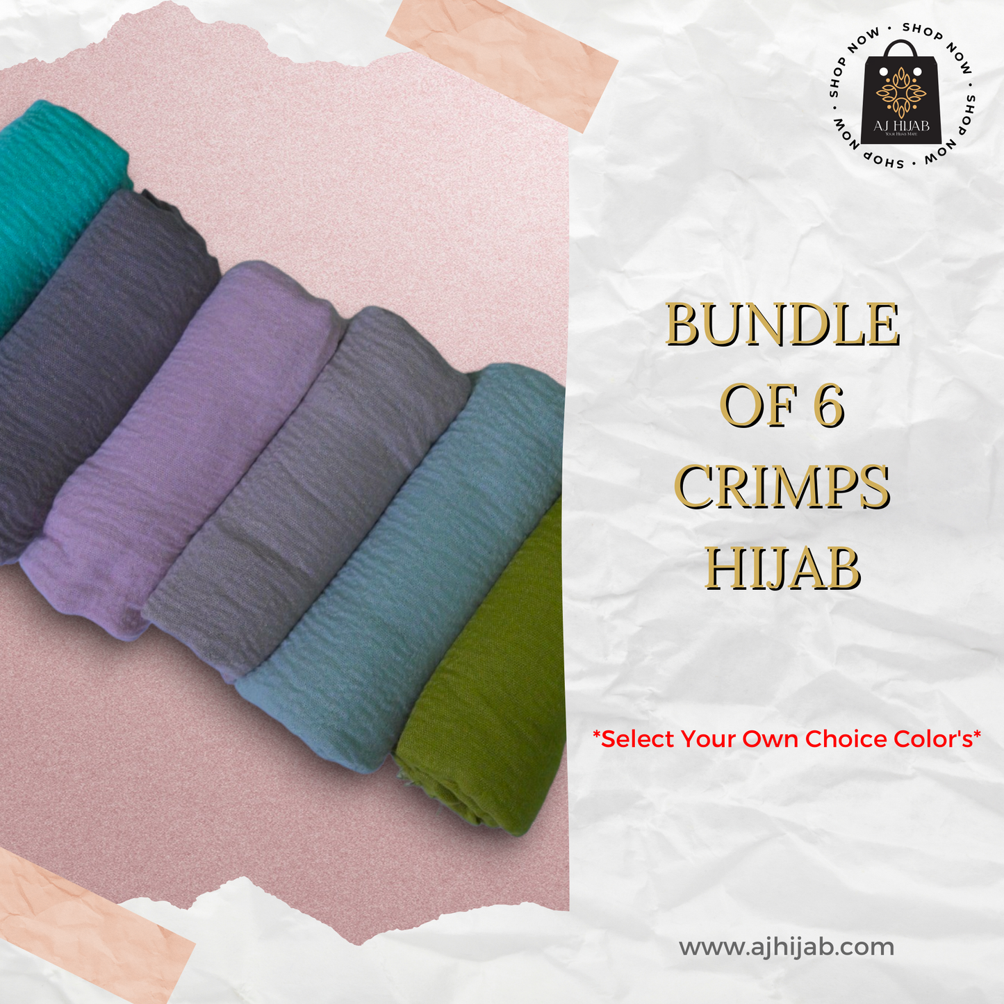 Bundle Of 6 - Crimps Hijab (Select Colors)