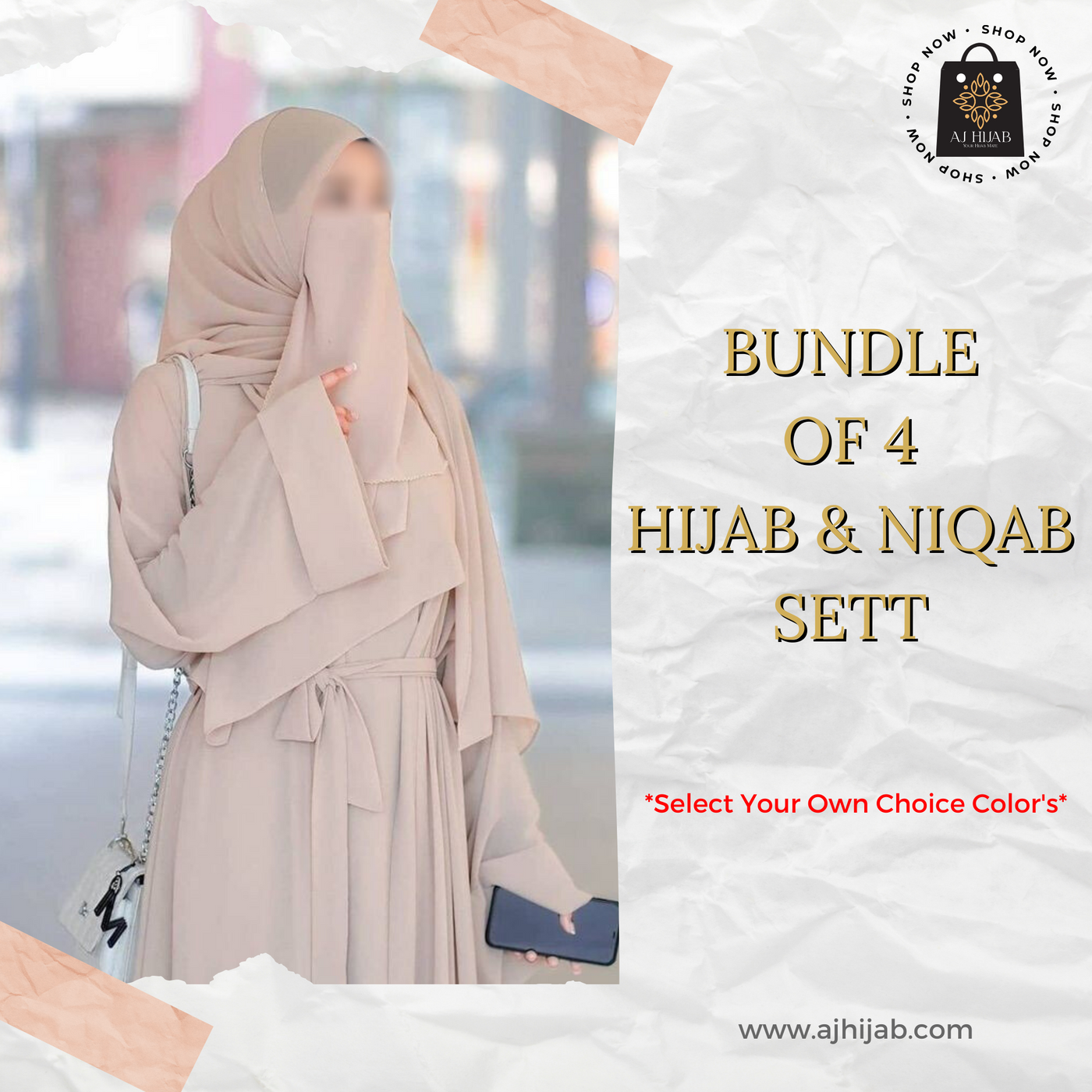 Bundle Of 4 - Hijab Niqab Sett (Select Colors)