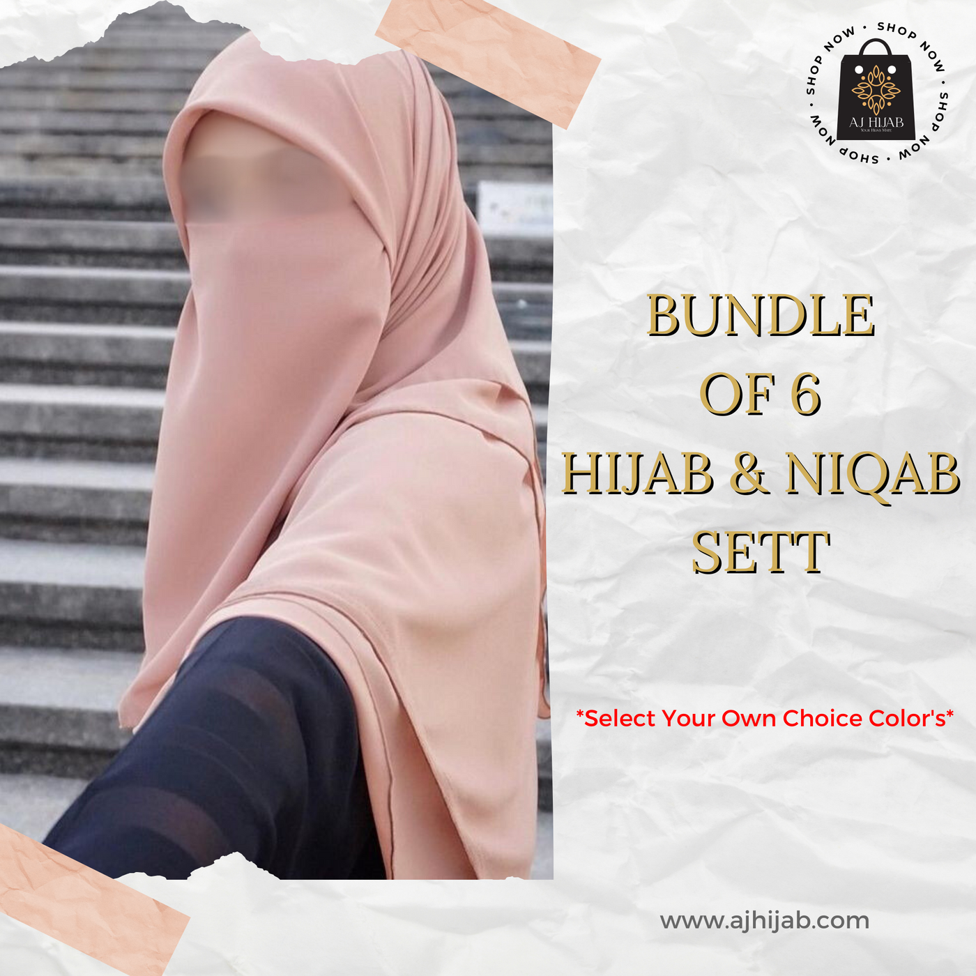 Bundle Of 6 - Hijab Niqab Sett (Select Colors)