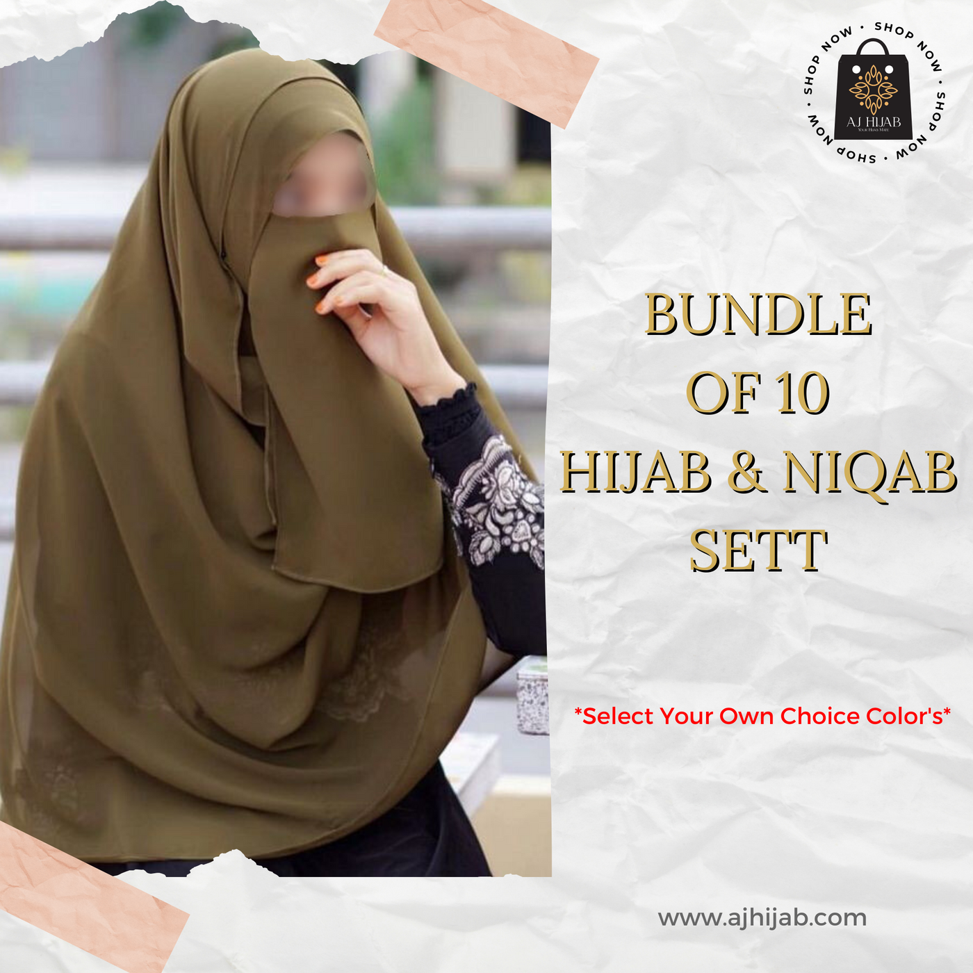 Bundle Of 10 - Hijab Niqab Sett (Select Colors)