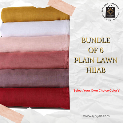 Bundle Of 6 - Plain Lawn Hijab (Select Colors)