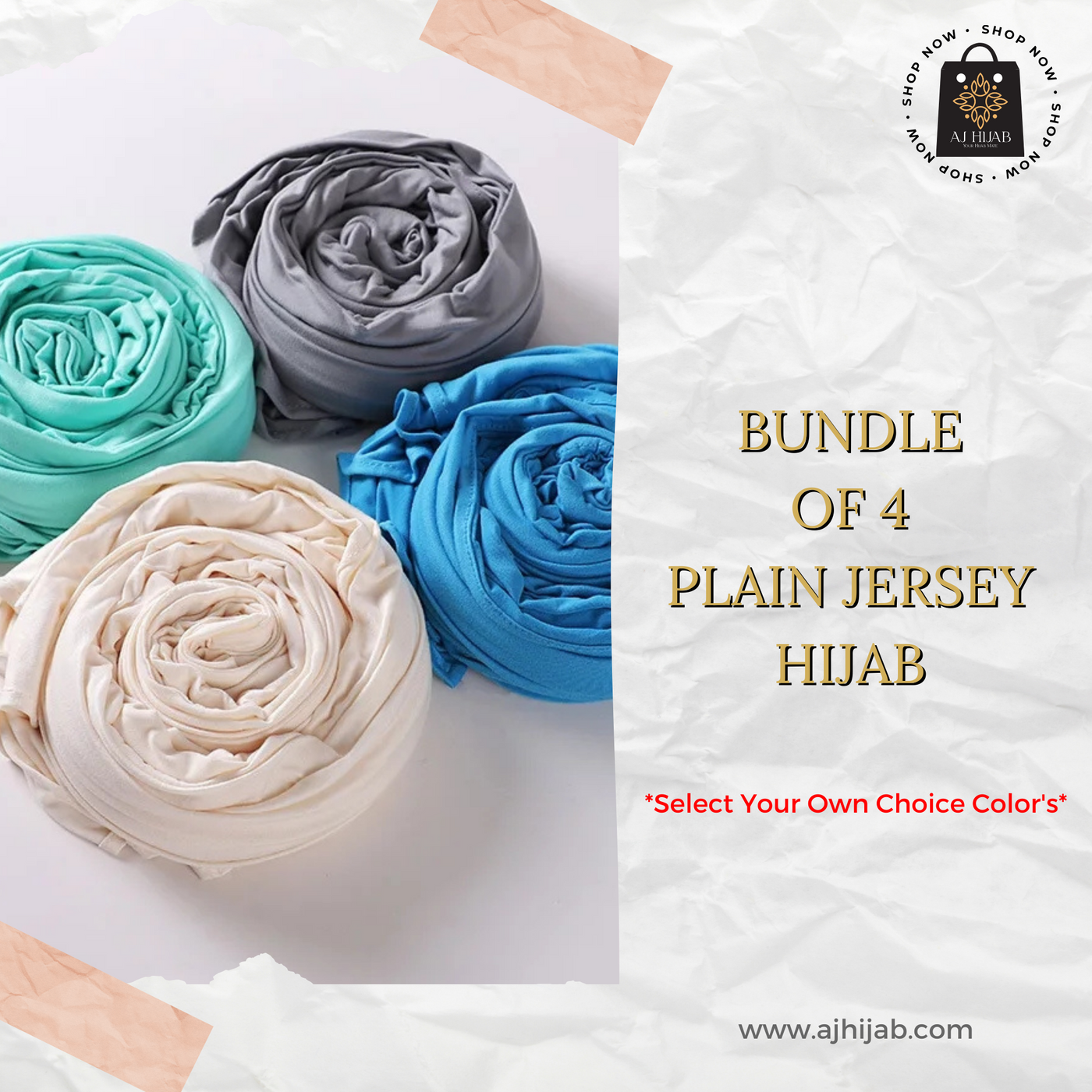 Bundle Of 4 - Plain Jersey Hijab (Select Colors)