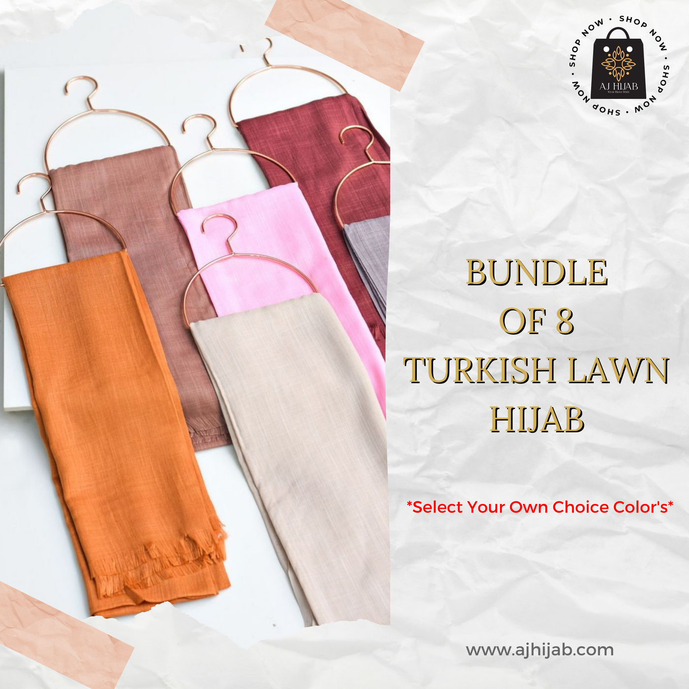 Bundle Of 8 - Turkish Lawn Hijab (Select Colors)