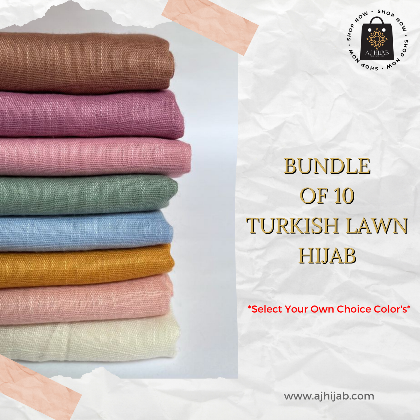 Bundle Of 10 - Turkish Lawn Hijab (Select Colors)