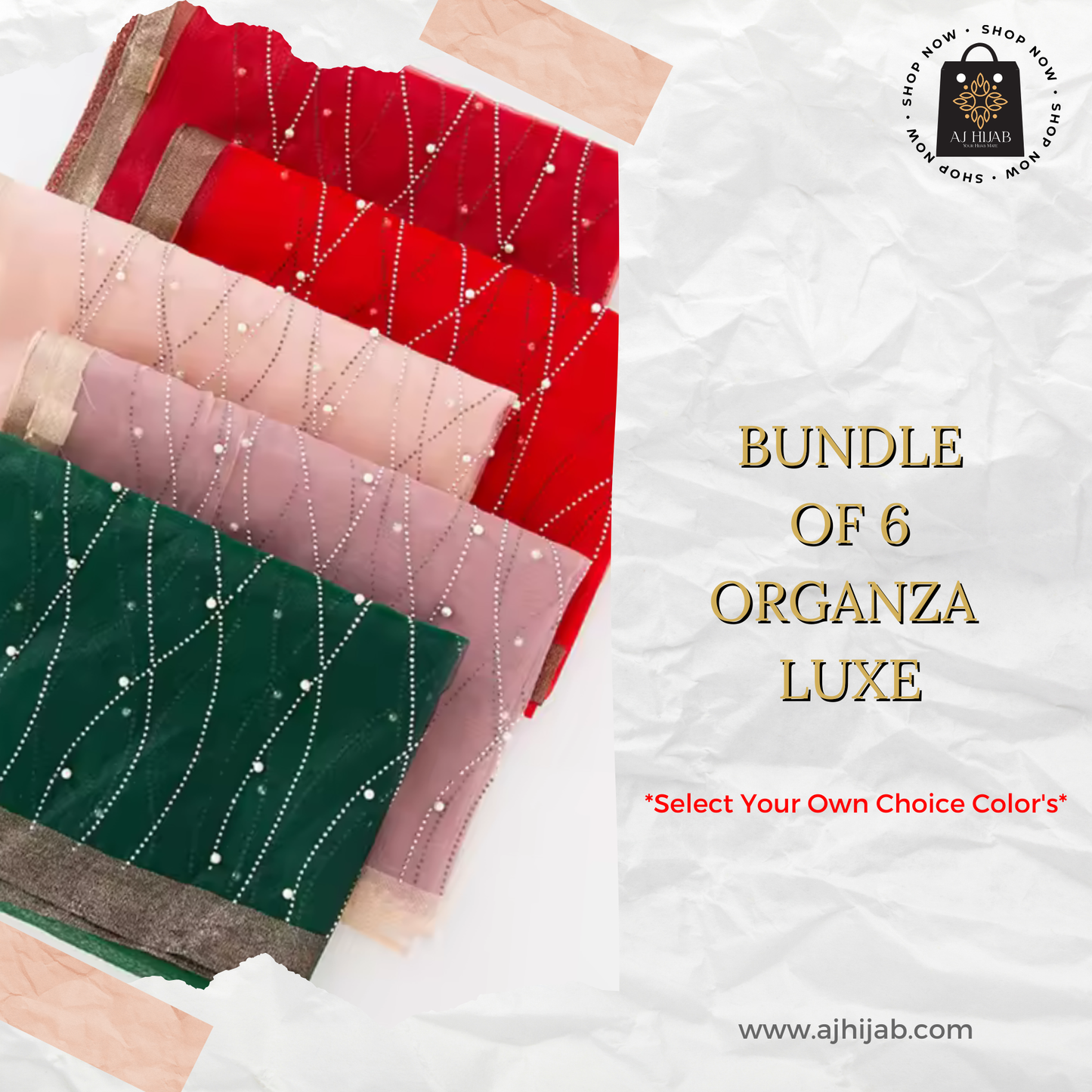 Bundle Of 6 - Organza Luxe Hijab (Select Colors)