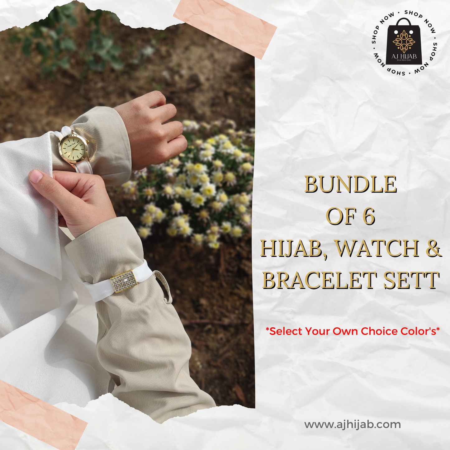 Bundle Of 6 - Hijab Watch Bracelet Gift Sett (Select Colors)