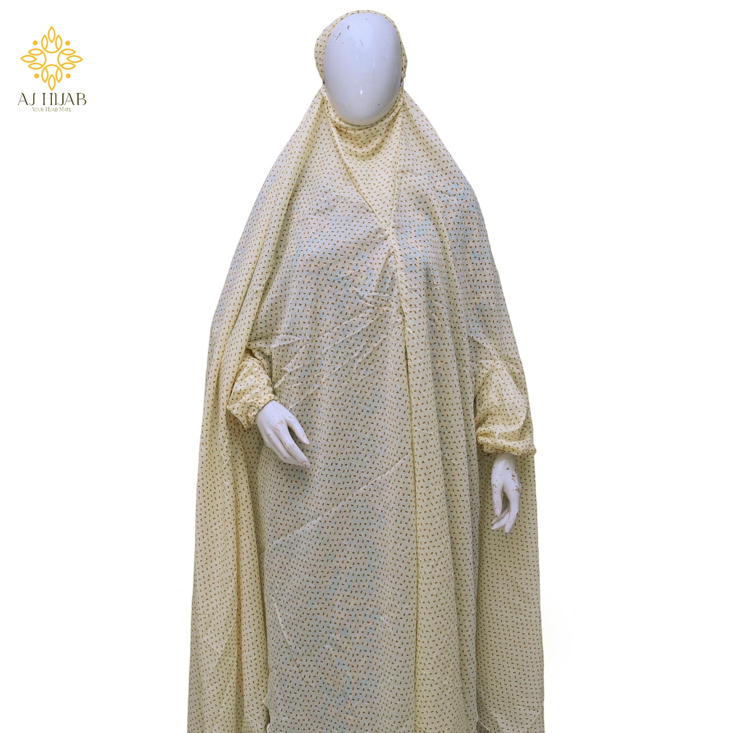 Namaz Chadar With Sleeves - Cream Print (Lawn)