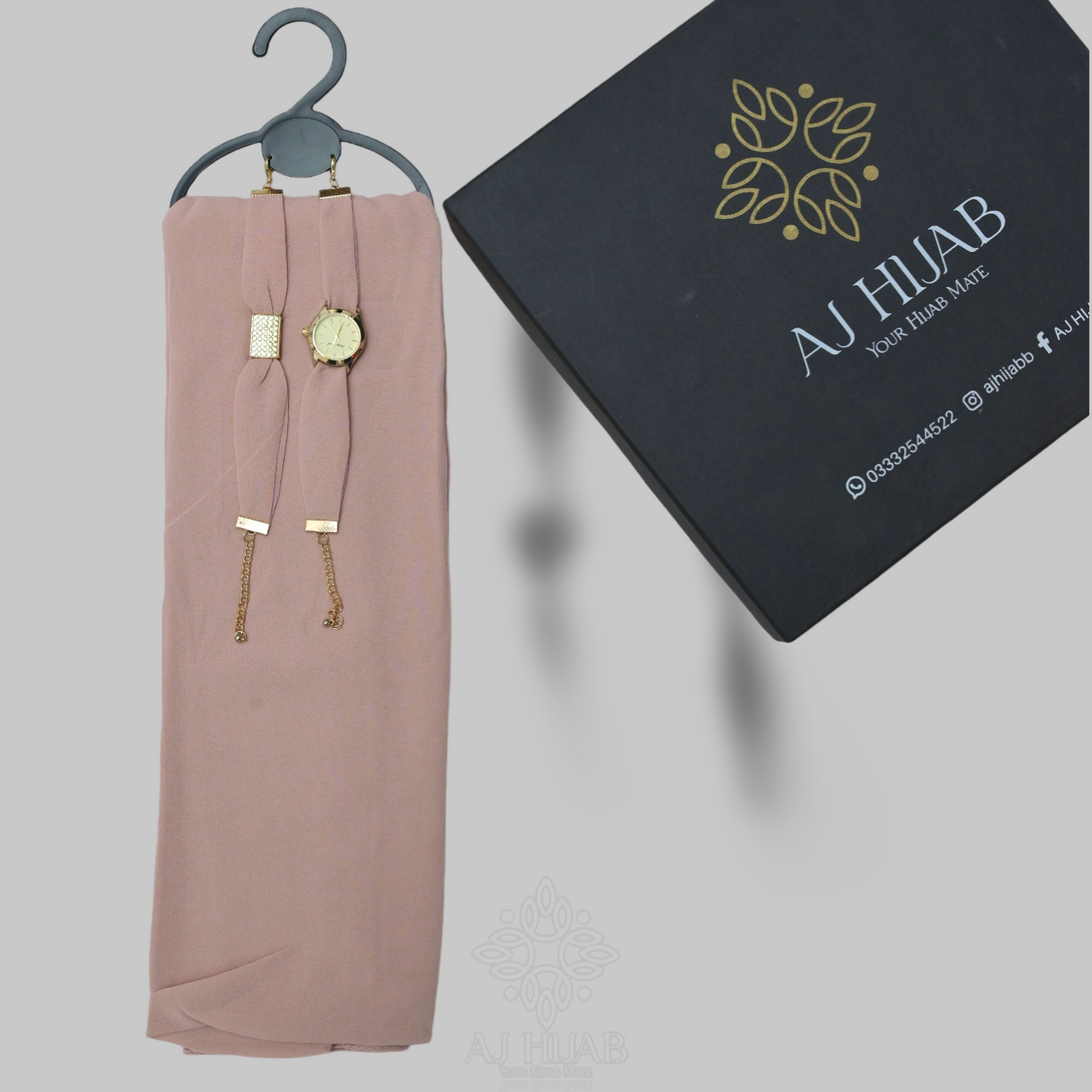 Dusty Rose Hijab + Watch + Bracelet + Gift Sett