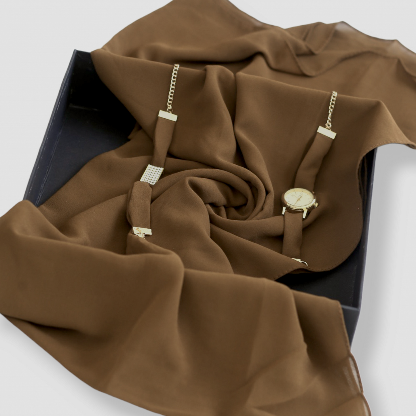 Rust Brown Georgette Hijab + Watch + Bracelet + Gift Sett