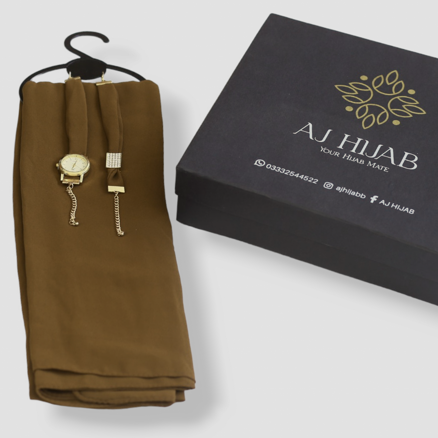 Rust Brown Georgette Hijab + Watch + Bracelet + Gift Sett
