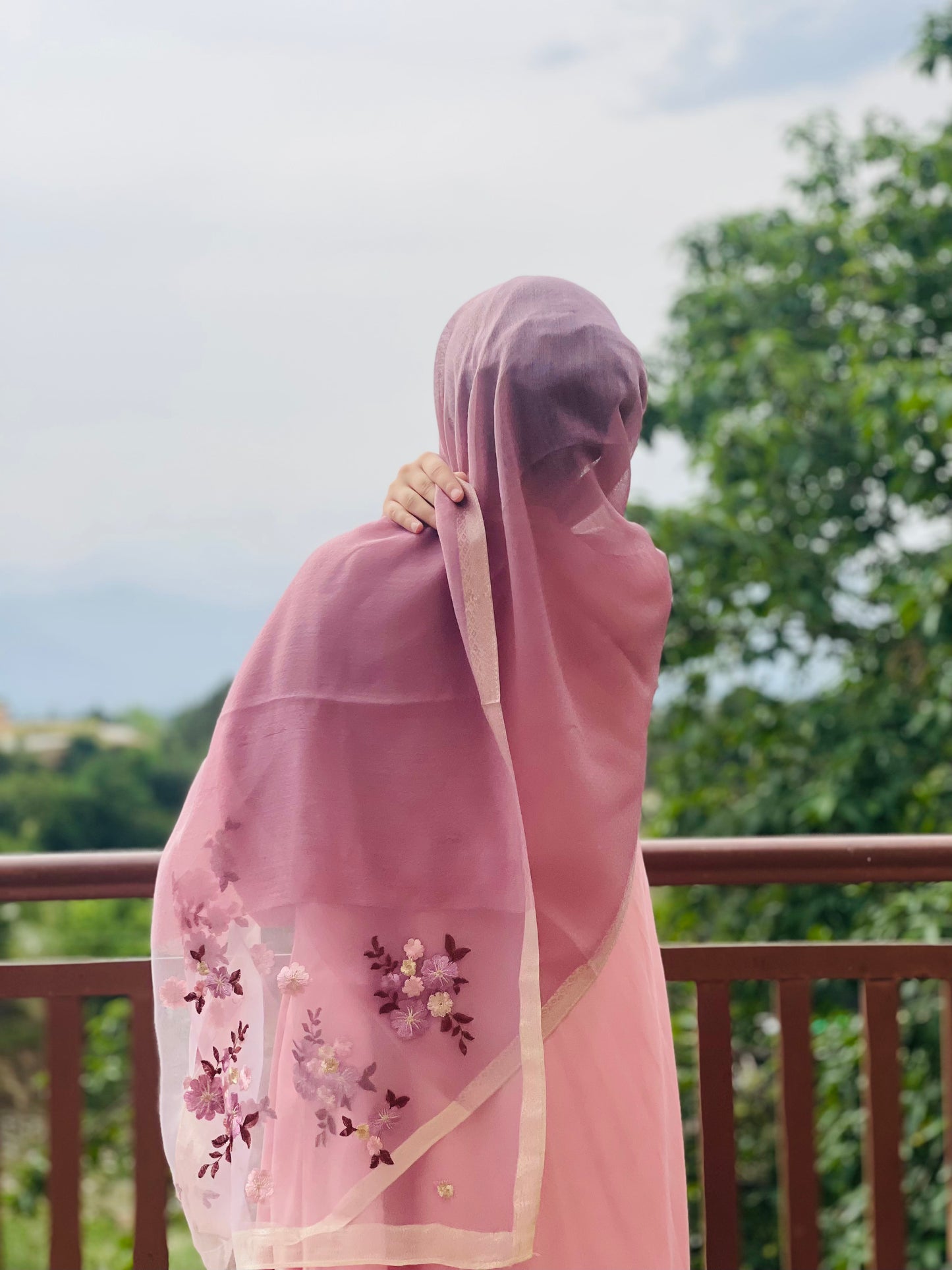 Organza Embroidery Hijab - Mauve