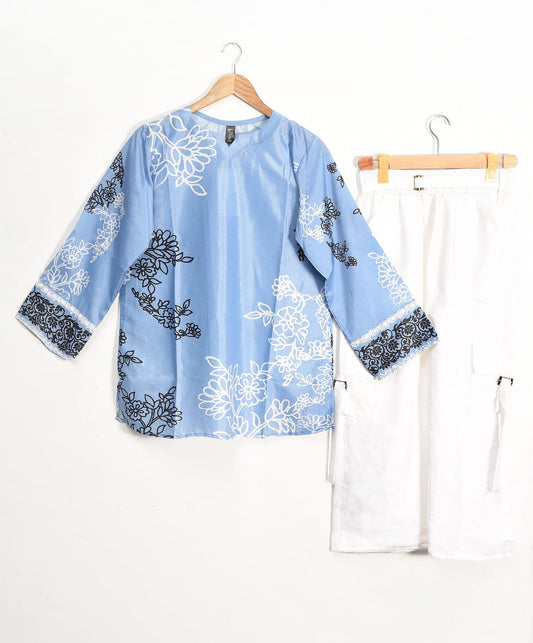 Floral Print Coord Sett - Sky Blue