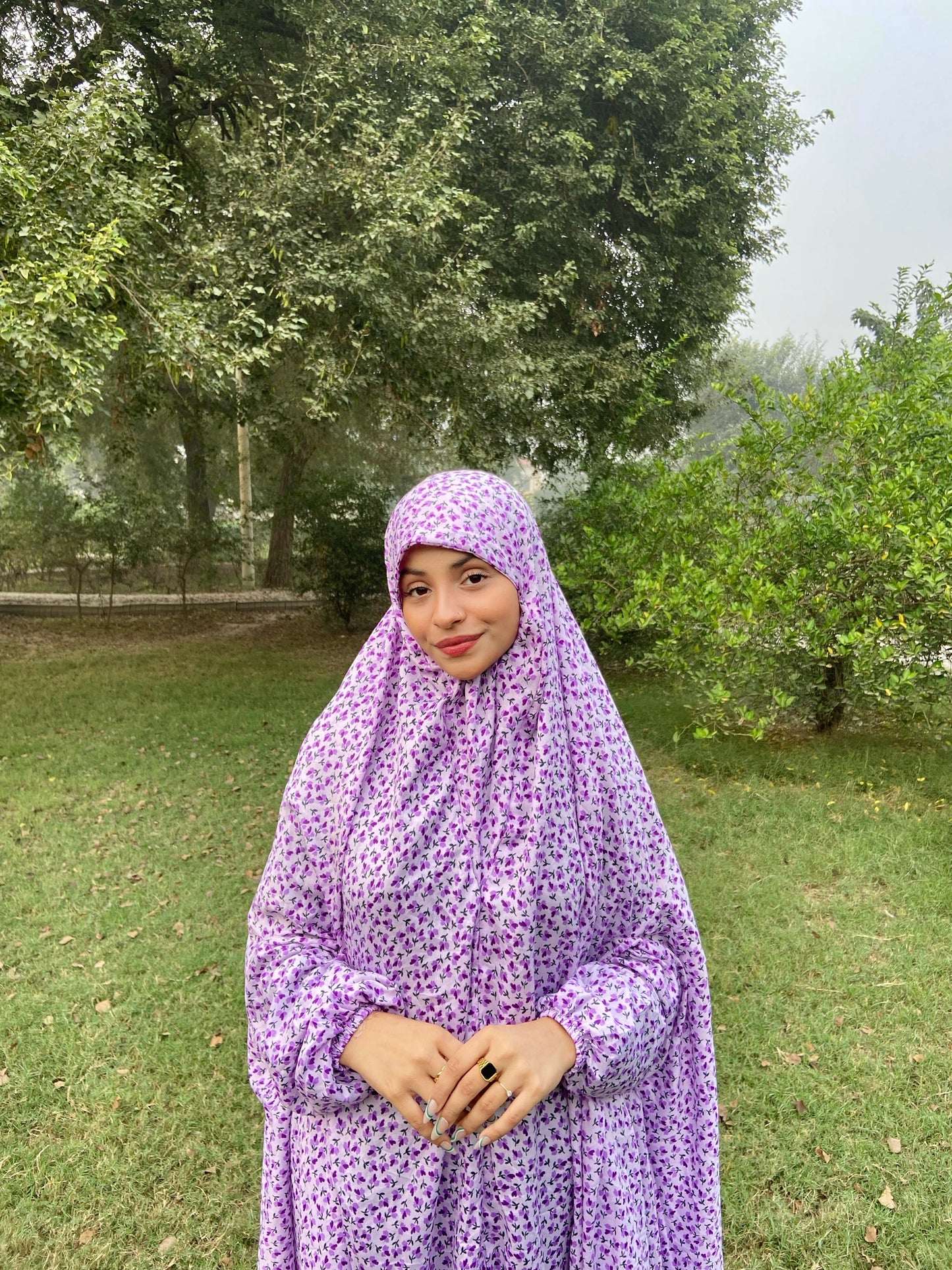 Namaz Chadar With Sleeves - Lilac  Print (Lawn)