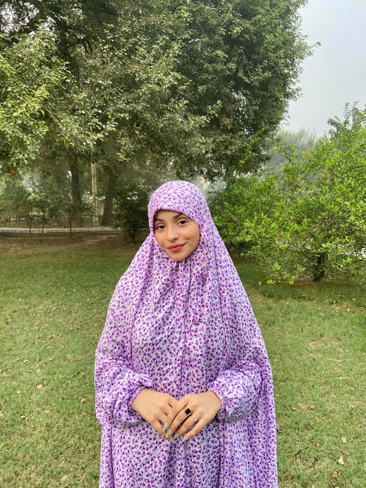 Namaz Chadar With Sleeves - Lilac  Print (Lawn)