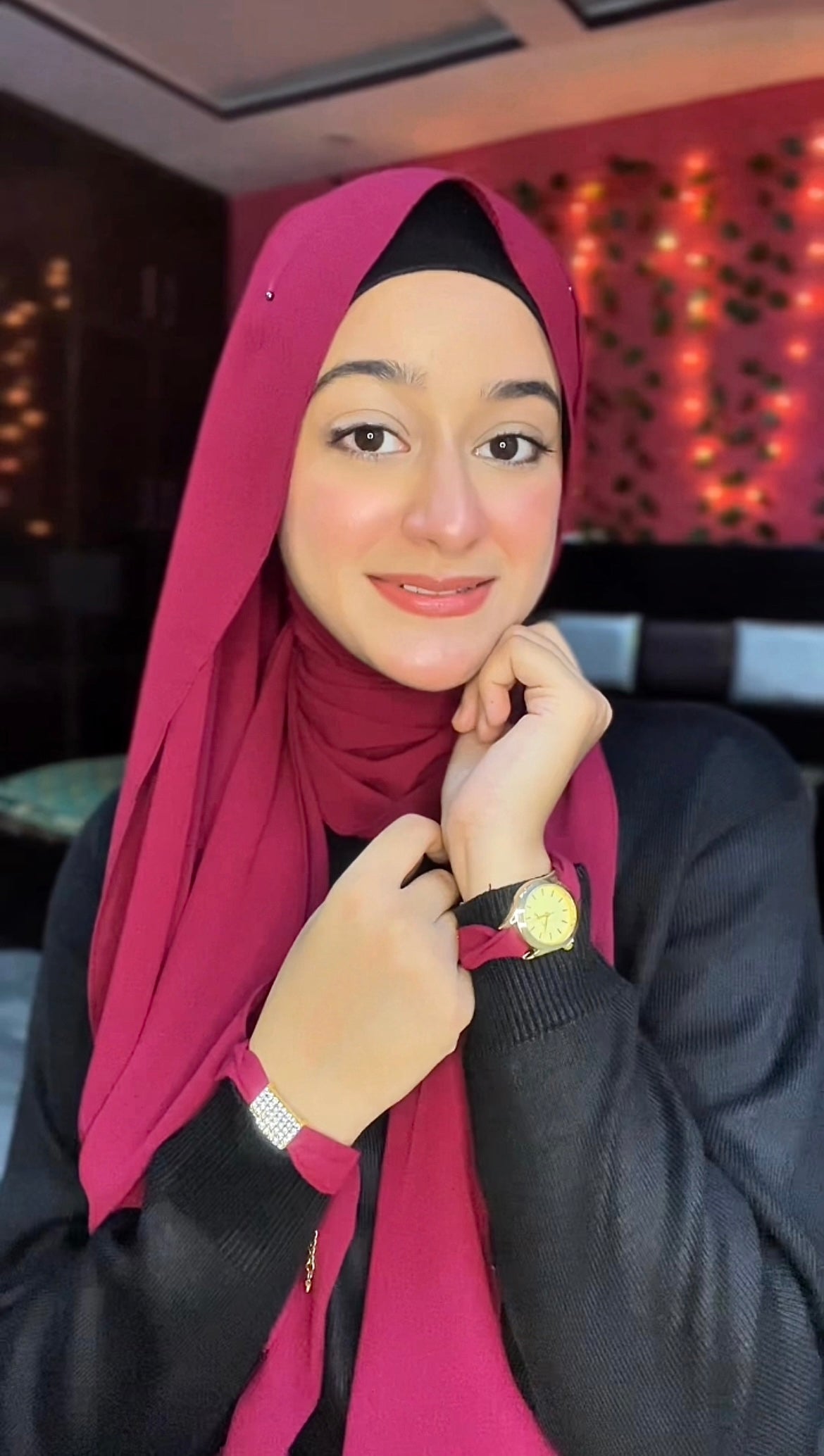 Maroon Hijab + Watch + Bracelet + Gift Sett