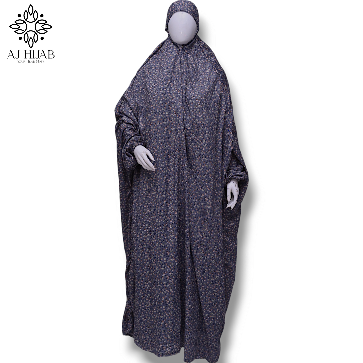 Namaz Chadar With Sleeves Full Size - Light Denim Print (Lilen)