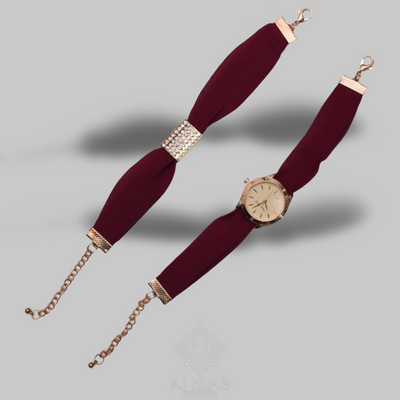 Maroon Hijab + Watch + Bracelet + Gift Sett