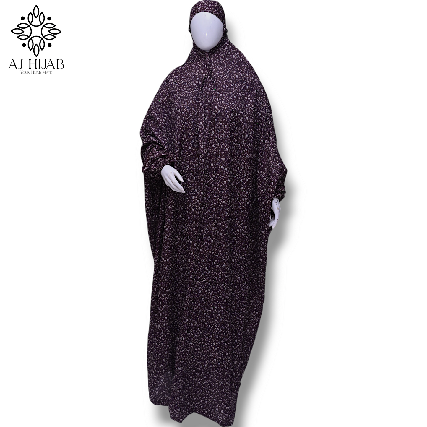 Namaz Chadar With Sleeves Full Size - Maroon Print (Lilen)