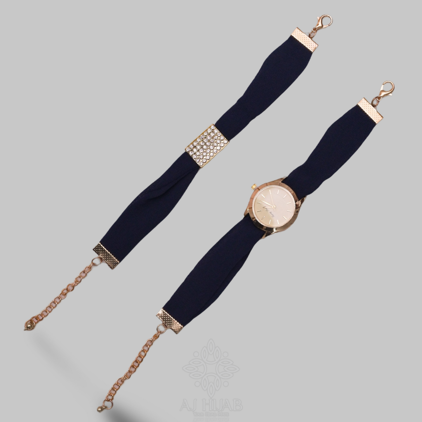 Navy Georgette Hijab + Watch + Bracelet + Gift Sett