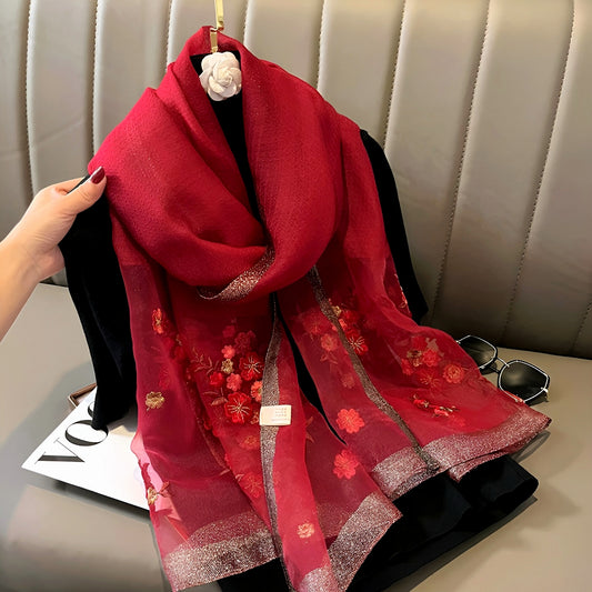 Organza Embroidery Hijab - Red