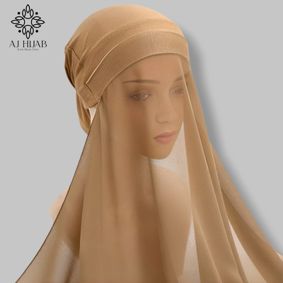 Rust Brown Hijab With Attached Cap