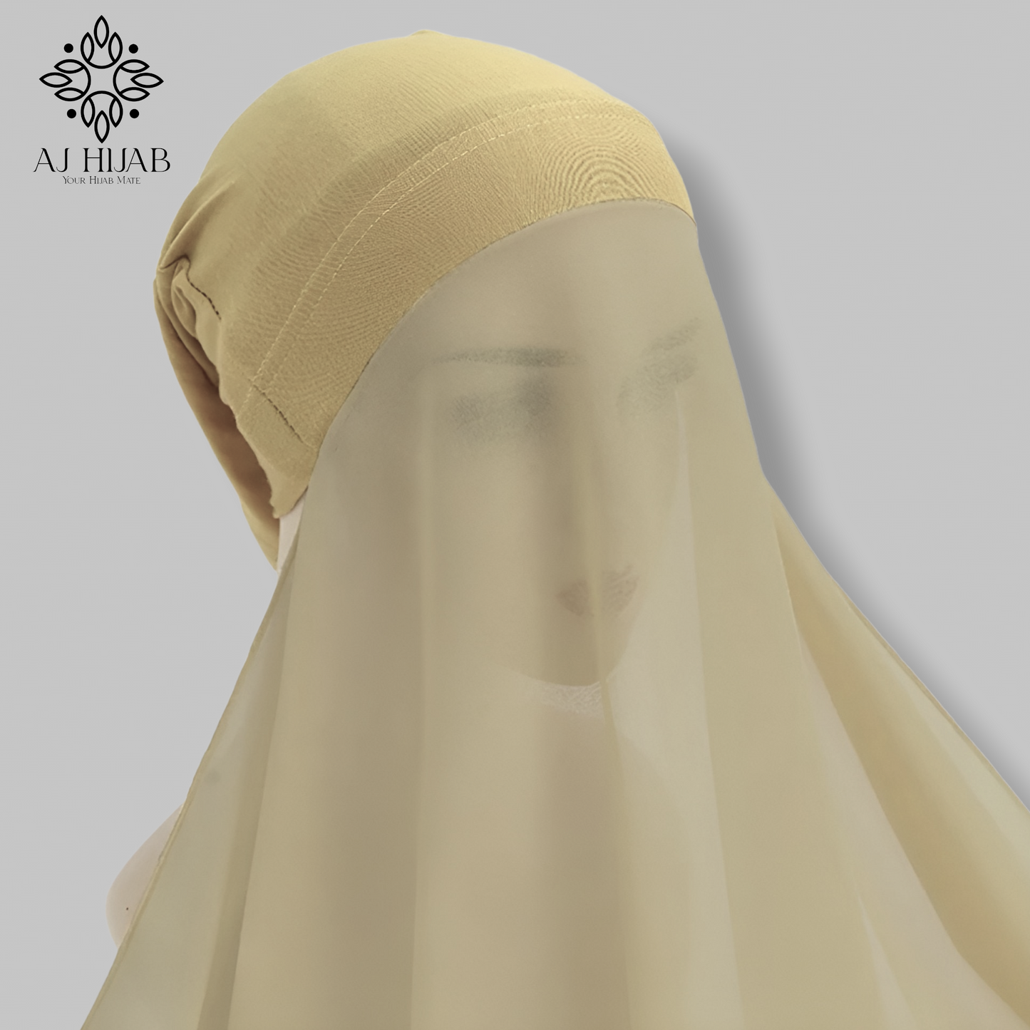 Khaki Hijab With Attached Cap