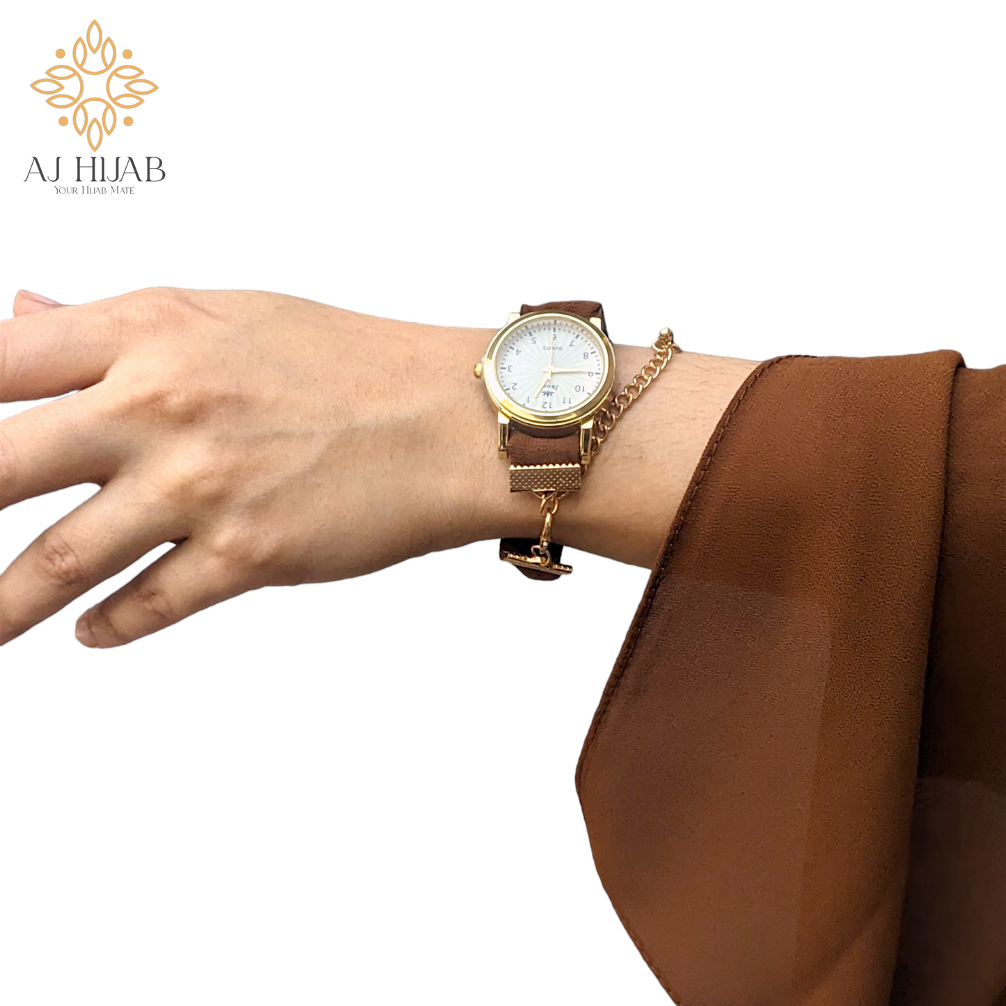 Rust Brown Georgette Hijab + Watch + Bracelet + Gift Sett