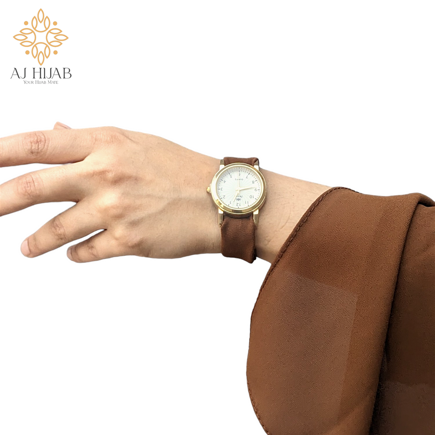 Rust Brown Georgette Hijab + Watch + Bracelet + Gift Sett