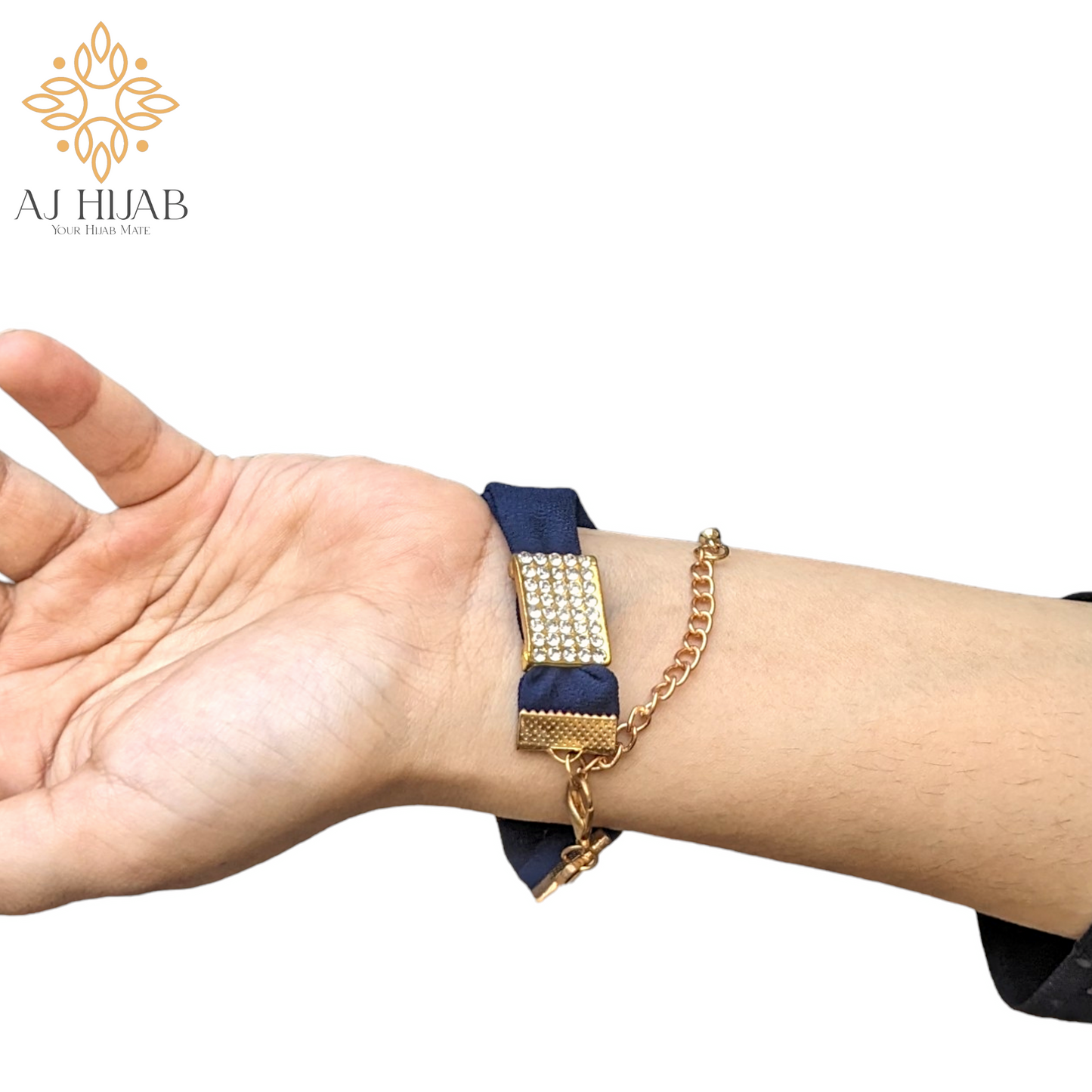 Navy Georgette Hijab + Watch + Bracelet + Gift Sett