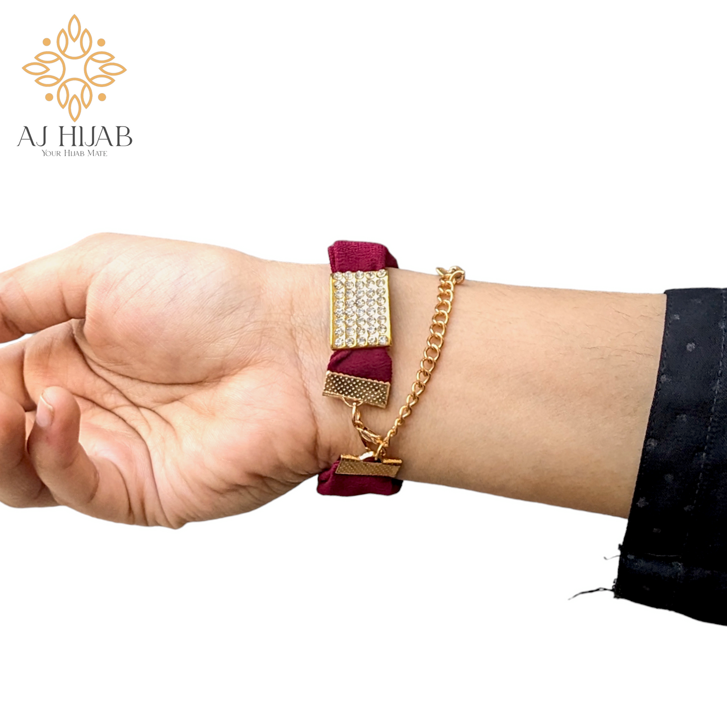 Maroon Georgette Hijab + Watch + Bracelet + Gift Sett