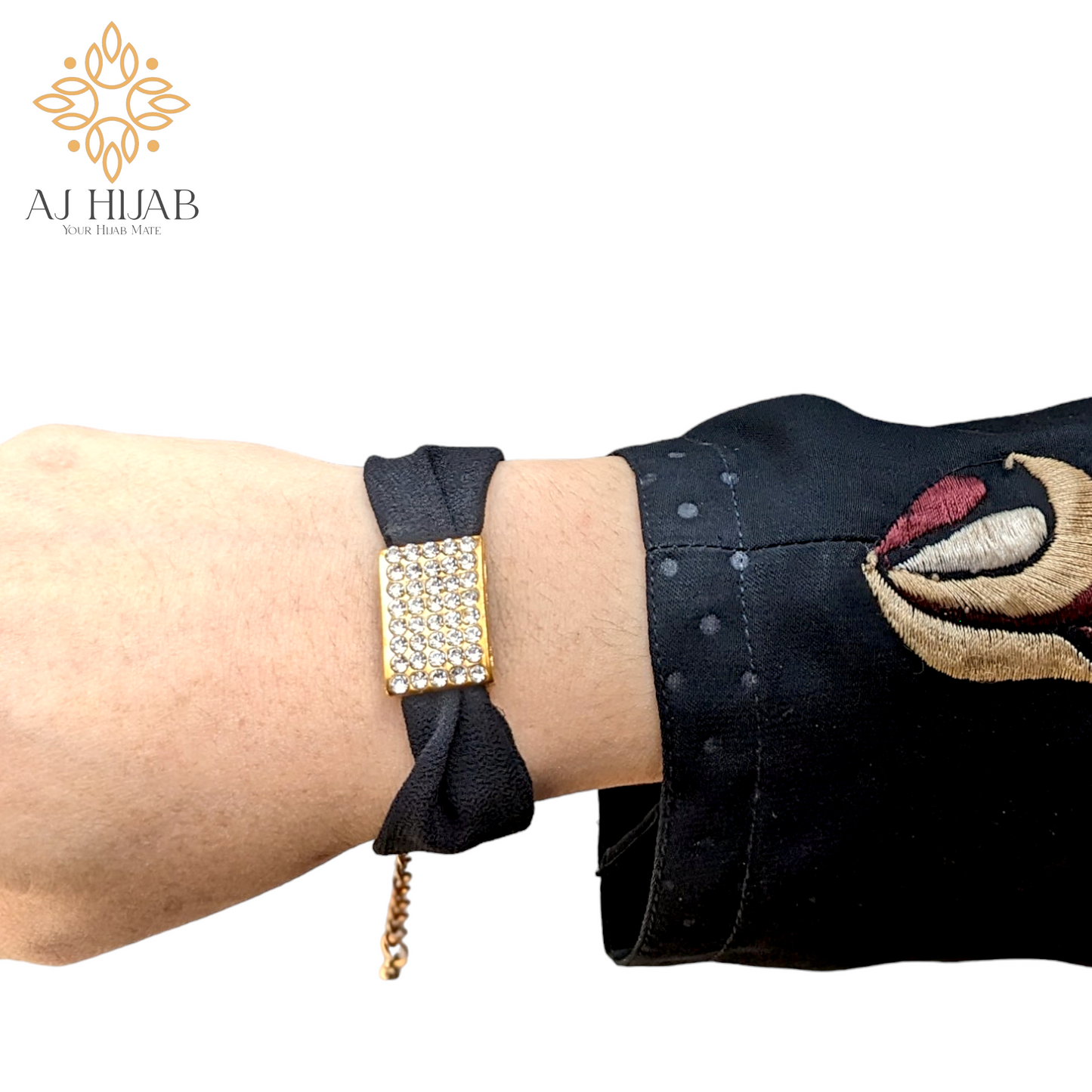 Black Georgette Hijab + Watch + Bracelet + Gift Sett